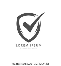 Shield Shape Check Mark Logo, Security and Approval Concept, Isolated on White Background, Vector Illustration