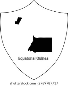 A shield shape containing the map of Equatorial Guinea, with its mainland and island territories highlighted in black.