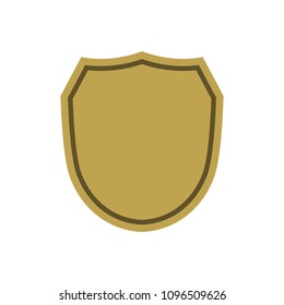 Shield shape gold icon. Simple flat logo on white background. Symbol of security, protection, safety, strong. Element badge for protect design emblem decoration. Vector illustration