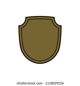 Shield shape gold icon. Simple flat logo on white background. Symbol of security, protection, safety, strong. Element badge for secure protect design emblem decoration. Vector illustration