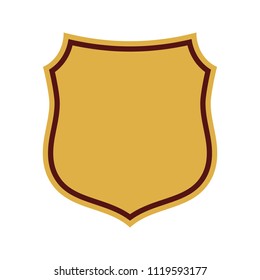 Shield shape gold icon. Simple flat logo on white background. Symbol of security, protection, safety, strong. Element badge for secure protect design emblem decoration. Vector illustration