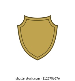 Shield shape gold icon. Simple silhouette flat logo on white background. Symbol of security, protection, safety, strong. Element for secure protect design emblem decoration. Vector illustration