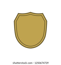 Shield shape gold icon. Simple silhouette flat logo on white background. Symbol of security, protection, safety, strong. Element for secure protect design emblem decoration. Vector illustration