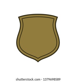 Shield shape gold icon. Simple silhouette flat logo on white background. Symbol of security, protection, safety, strong. Element for secure protect design emblem decoration. Vector illustration
