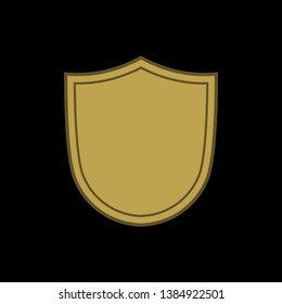 Shield shape gold icon. Simple flat logo on black background. Symbol of security, protection, safety, strong. Element badge for protect design emblem decoration. Vector illustration