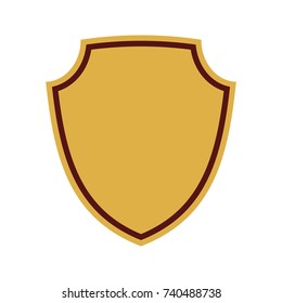 Shield shape gold icon. Simple flat logo on white background. Symbol of security, protection, safety, strong. Element badge for secure protect design emblem decoration. Vector illustration