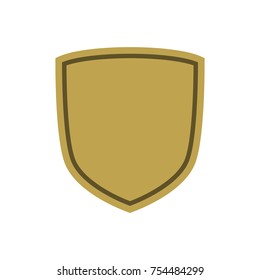 Shield shape gold icon. Simple silhouette flat logo on white background. Symbol of security, protection, safety, strong. Element for secure protect design emblem decoration. Vector illustration