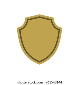 Shield shape gold icon. Simple flat logo on white background. Symbol of security, protection, safety, strong. Element badge for protect design emblem decoration. Vector illustration