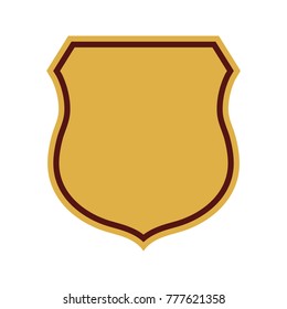 Shield shape gold icon. Simple flat logo on white background. Symbol of security, protection, safety, strong. Element badge for secure protect design emblem decoration. Vector illustration