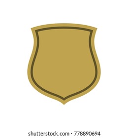 Shield shape gold icon. Simple silhouette flat logo on white background. Symbol of security, protection, safety, strong. Element for secure protect design emblem decoration. Vector illustration