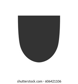 Shield shape icon. Black label sign, isolated on white. Symbol of protection, arms, coat honor, security, safety. Flat retro style design. Element vintage heraldic emblem. Vector illustration