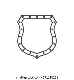 Shield shape icon. Black silhouette sign isolated on white. Symbol of protection, arms, coat honor, security, safety. Flat retro style design. Element vintage heraldic emblem Vector illustration