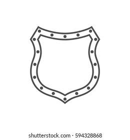 Shield shape icon. Black silhouette sign isolated on white. Symbol of protection, arms, coat honor, security, safety. Flat retro style design. Element vintage heraldic emblem Vector illustration