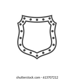 Shield shape icon. Black silhouette sign isolated on white background. Symbol of protection, arms, security, safety. Flat retro style design. Element vintage heraldic emblem Vector illustration