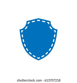 Shield shape icon. Blue silhouette sign isolated on white background. Symbol of protection, arms, security, safety. Flat retro style design. Element vintage heraldic emblem Vector illustration