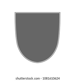 Shield shape icon. Gray label sign, isolated on white. Symbol of protection, arms, coat honor, security, safety. Flat retro style design. Element vintage heraldic emblem. Vector illustration