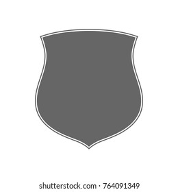 Shield shape icon. Gray label sign, isolated on white. Symbol of protection, arms, coat honor, security, safety. Flat retro style design. Element vintage heraldic emblem. Vector illustration