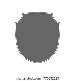 Shield shape icon. Gray label sign, isolated on white. Symbol of protection, arms, coat honor, security, safety. Flat retro style design. Element vintage heraldic emblem. Vector illustration