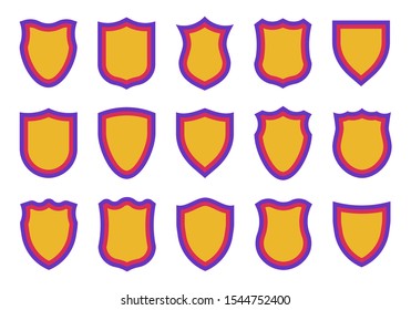 Shield shape icons. Heraldic shields. Protect shape arms silhouette elements set. 