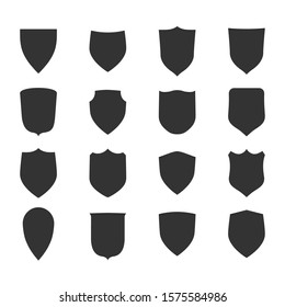 Shield shape icons set. Black label signs. Symbol of protection,