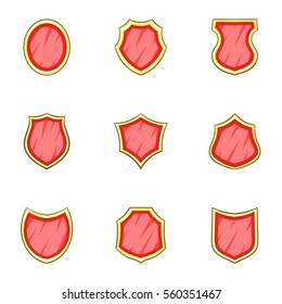 Shield shape icons set. Cartoon illustration of 9 shield shape vector icons for web