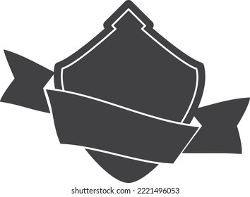 Etiqueta de forma Escudo con cinta. Silueta de insignia negra