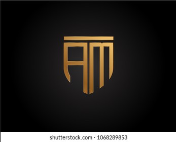 am shield shape Letter Design in gold color