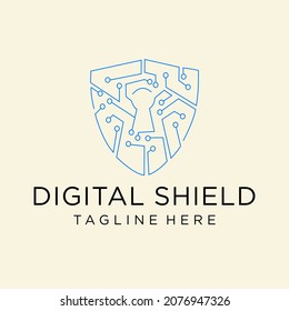 Shield shape pattern Fingerprint scan logo icon dash line, Security privacy concept, Editable stroke illustration blue and orange isolated on blue background with Fingerprint text and space, vector