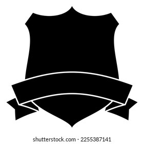 Shield shape retro label. Black ribbon emblem
