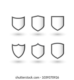 Shield shape stroke with shadow. Vector Set. 
