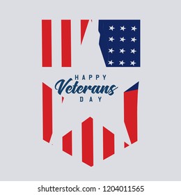Shield shape of USA flag with star negative space, vector illustration of Veterans day background. Template for banner, greeting card, invitation, poster, flyer, etc