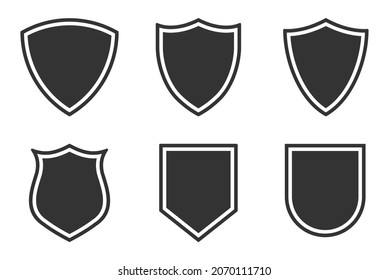 Shield shape vector icon set. Protection and security symbol collection. Safety and defence sign. Heraldic logo. Clip-art silhouette.