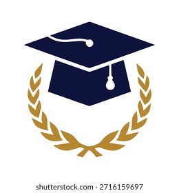 Schildförmiges akademisches Universitätslogo mit Lorbeer und Mütze