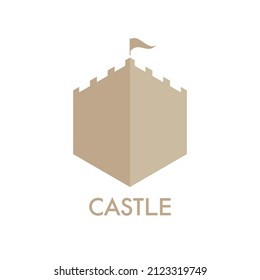 Shield shaped castle emblem. Bastion, watchtower. Fairytale fortress. Flat vector illustration isolated on white background. svg