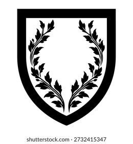 Escudo em forma de crista com coroa de louros e pergaminho para desenhos heráldicos, prêmios e emblemas vintage