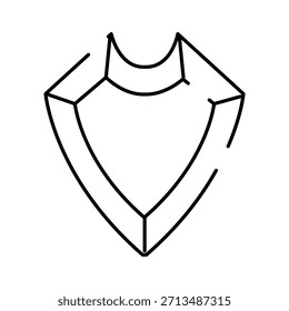 Shield shaped line art icon representing concepts of security, defense, and protection, symbolizing digital safety, privacy, and online data integrity