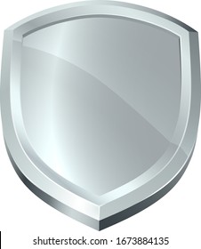 A shield shiny metal silver secure protection or security defence icon