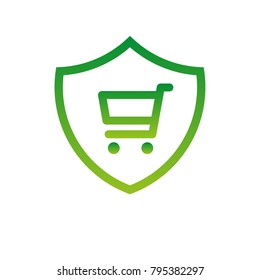 Shield with shop cart icon, costumer safety symbol