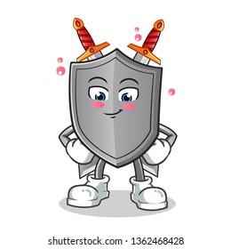 shield shy mascot vector cartoon illustration