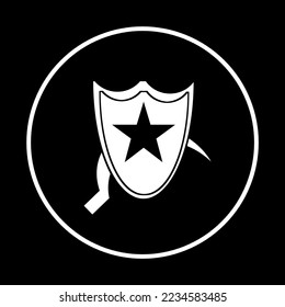 ilustración de imagen de pantalla y de hoz en círculo blanco y negro para logotipo