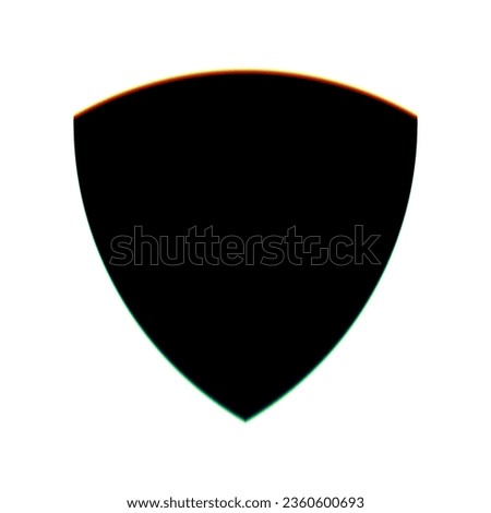 Shield sign. Black Icon with vertical effect of color edge aberration at white background. Illustration.