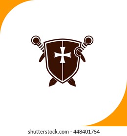 Shield sign. Brown icon on white background