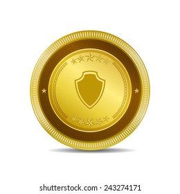 Shield Sign Golden Vector Icon Button