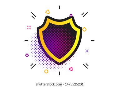 Shield sign icon. Halftone dots pattern. Protection symbol. Classic flat shield icon. Vector