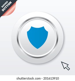 Shield sign icon. Protection symbol. White button with metallic line. Modern UI website button with mouse cursor pointer. Vector