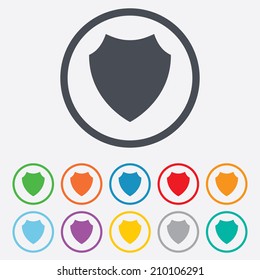Shield sign icon. Protection symbol. Round circle buttons with frame. Vector