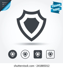 Shield sign icon. Protection symbol. Circle and square buttons. Flat design set. Thank you ribbon. Vector
