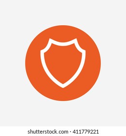 Shield sign icon. Protection symbol. Orange circle button with icon. Vector
