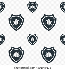 Shield sign icon. Virus protection symbol. Bug symbol. Seamless grid lines texture. Cells repeating pattern. White texture background. Vector