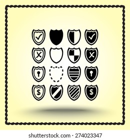 Shield sign icons, vector illustration. Flat design style